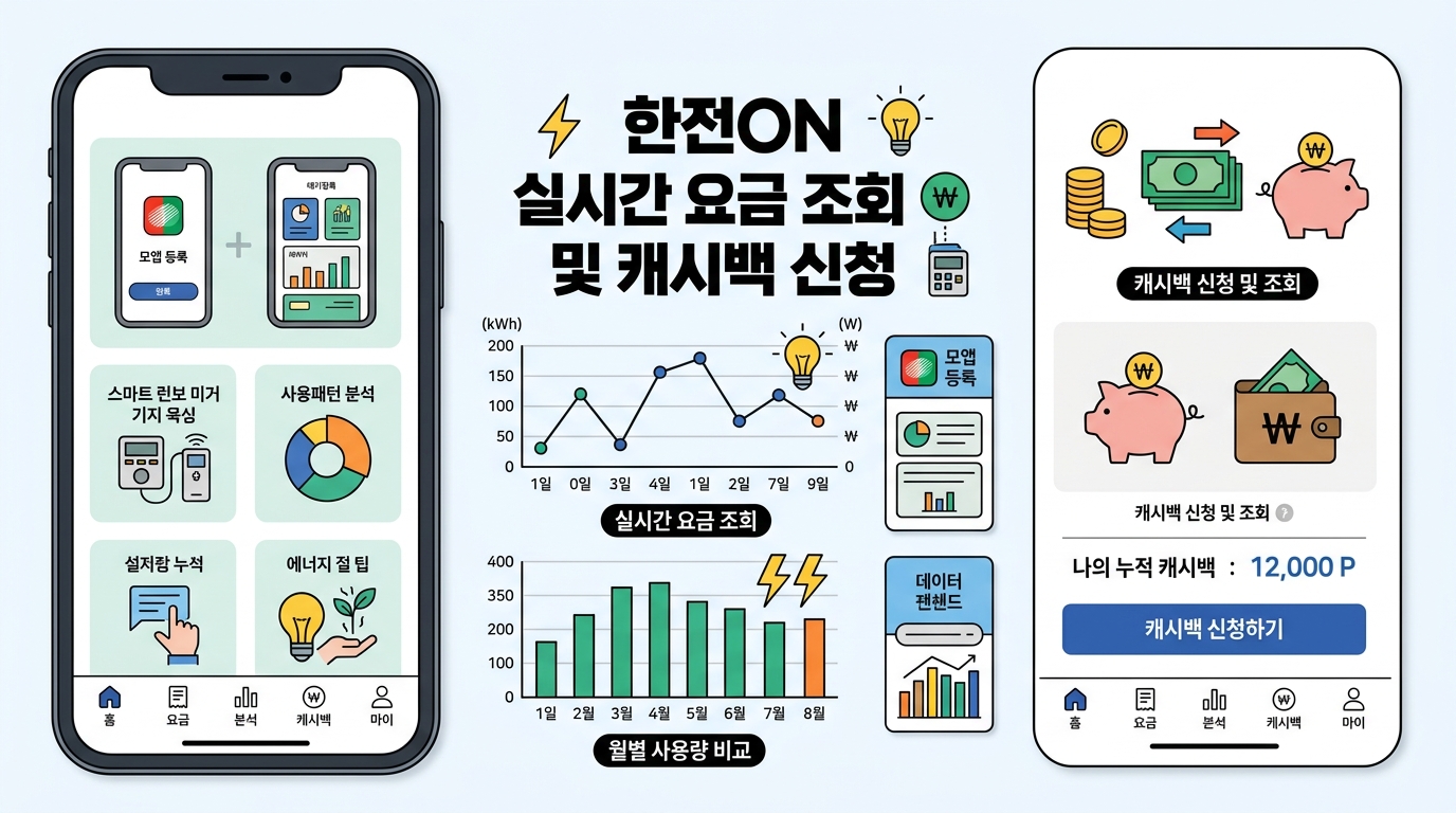 한전ON 실시간 요금 조회 및 캐시백 신청 인포그래픽