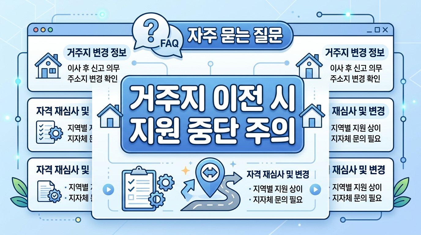 거주지 이전 시 지원 중단 주의 FAQ 이미지