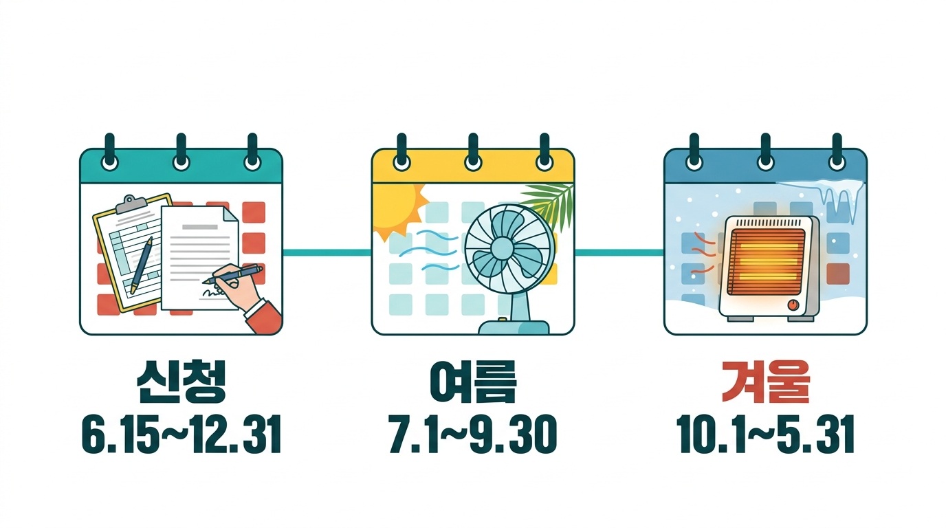 2026 에너지바우처 신청기간과 여름 및 겨울 사용기간 타임라인