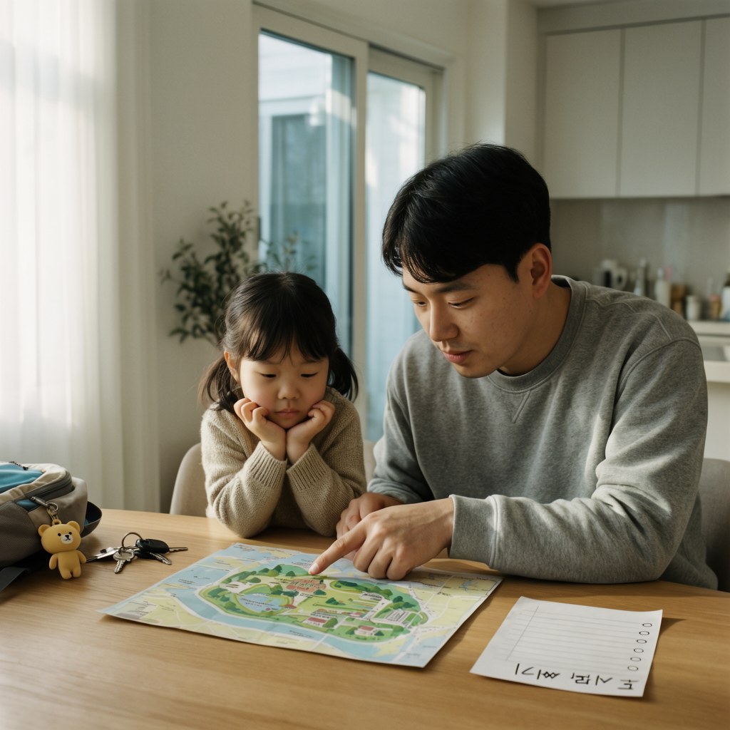 아이와 행사 방문 동선을 미리 계획하는 가족