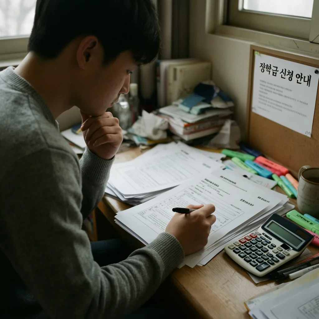 장학금 공고의 모집기간과 선발 인원을 확인하는 장면
