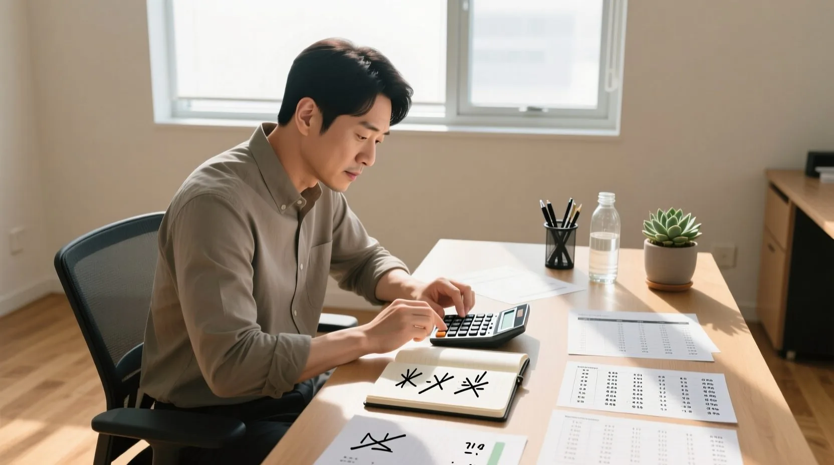 지원받을 수 있는 금액과 기간을 계산기로 확인하는 모습