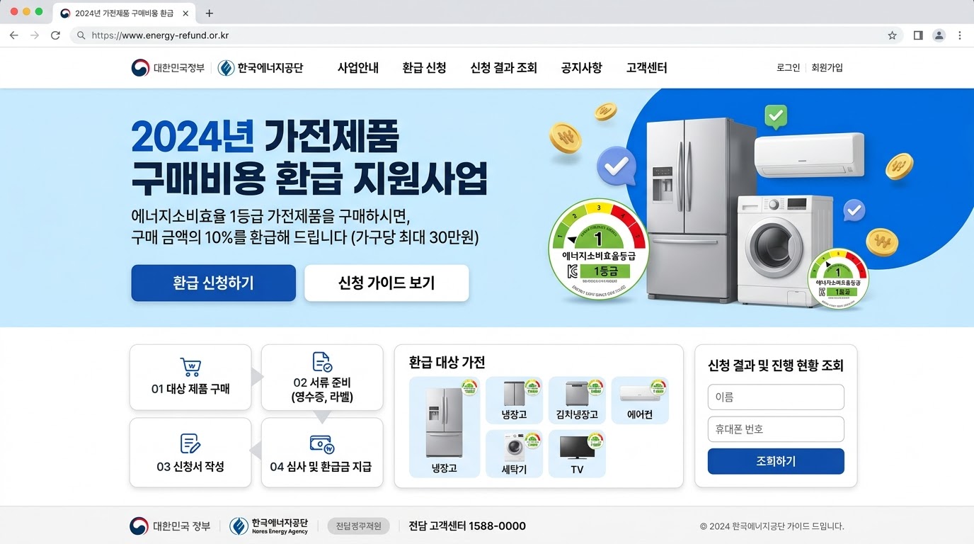 으뜸효율 가전제품 구매비용 환급 온라인 신청 웹페이지